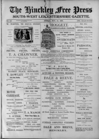 cover page of Hinckley Free Press published on November 10, 1899