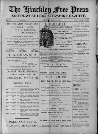 cover page of Hinckley Free Press published on December 8, 1899