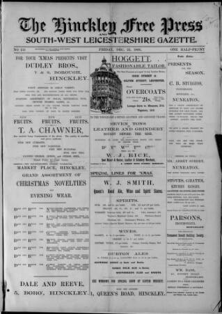 cover page of Hinckley Free Press published on December 22, 1899