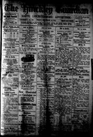 cover page of Hinckley Guardian and South Leicestershire Advertiser published on September 18, 1925