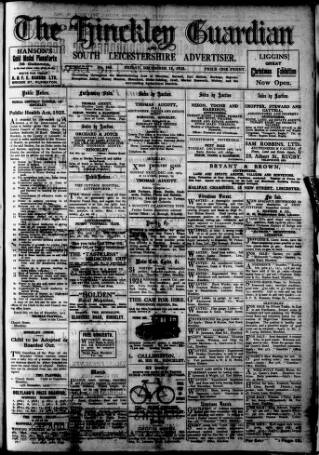 cover page of Hinckley Guardian and South Leicestershire Advertiser published on December 18, 1925