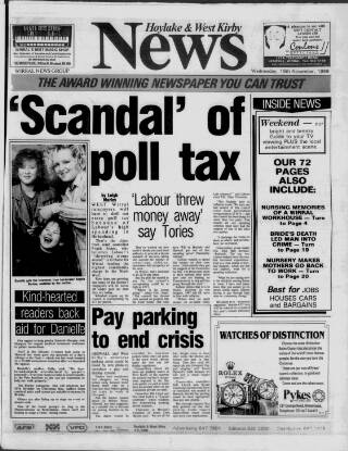 cover page of Hoylake & West Kirby News published on November 15, 1989