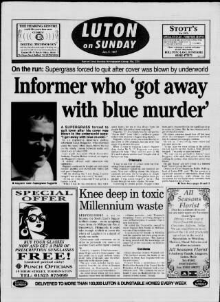 cover page of Luton on Sunday published on July 6, 1997