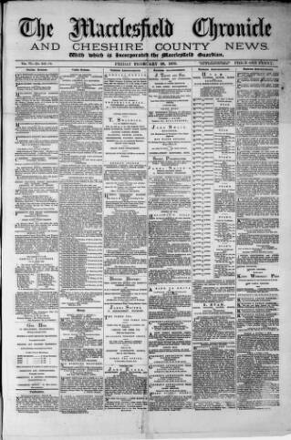 cover page of Macclesfield Chronicle and Cheshire County News published on February 28, 1879