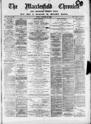 cover page of Macclesfield Chronicle and Cheshire County News published on November 15, 1889