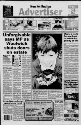 cover page of New Addington Advertiser published on September 18, 1998