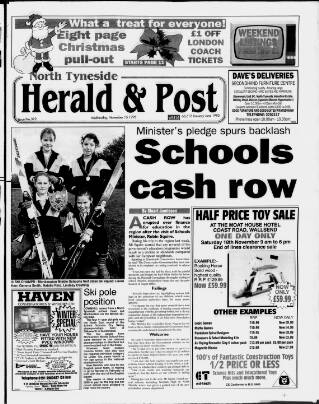 cover page of North Tyneside Herald & Post published on November 15, 1995