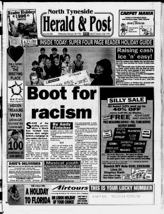 cover page of North Tyneside Herald & Post published on February 28, 1996