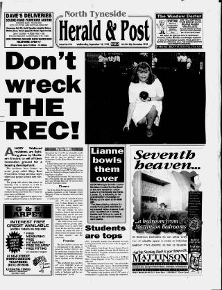 cover page of North Tyneside Herald & Post published on September 18, 1996