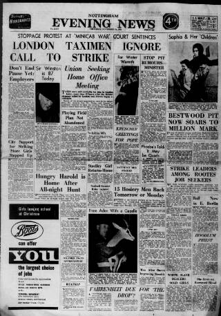 cover page of Nottingham Evening News published on November 30, 1961