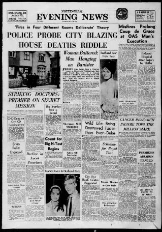 cover page of Nottingham Evening News published on July 6, 1962