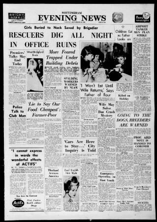 cover page of Nottingham Evening News published on September 18, 1962