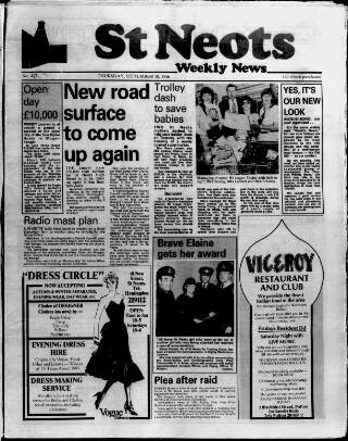 cover page of St. Neots Weekly News published on September 18, 1986
