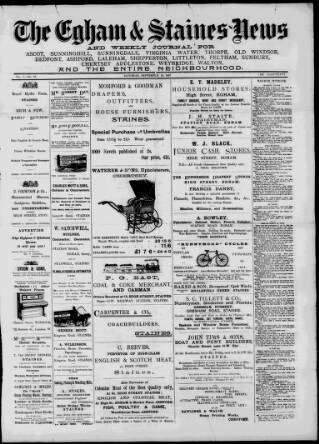 cover page of Egham & Staines News published on September 18, 1897