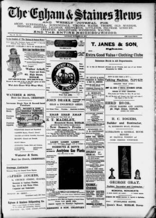 cover page of Egham & Staines News published on November 30, 1907