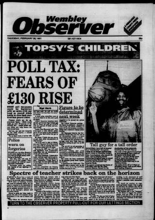 cover page of Wembley Observer published on February 28, 1991
