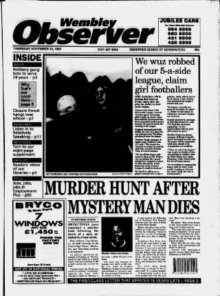 cover page of Wembley Observer published on November 30, 1995