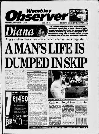 cover page of Wembley Observer published on September 18, 1997