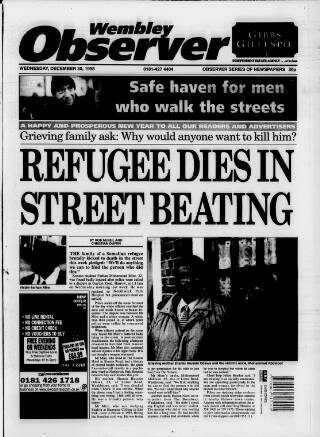 cover page of Wembley Observer published on December 30, 1998
