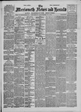 cover page of Merioneth News and Herald and Barmouth Record published on November 30, 1893