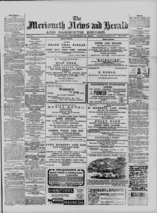 cover page of Merioneth News and Herald and Barmouth Record published on December 30, 1904