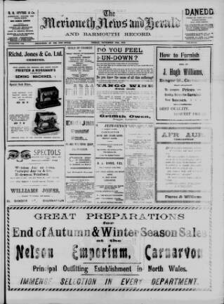 cover page of Merioneth News and Herald and Barmouth Record published on November 15, 1912