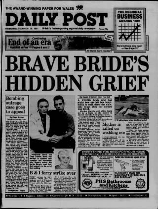 cover page of Liverpool Daily Post (Welsh Edition) published on September 18, 1991