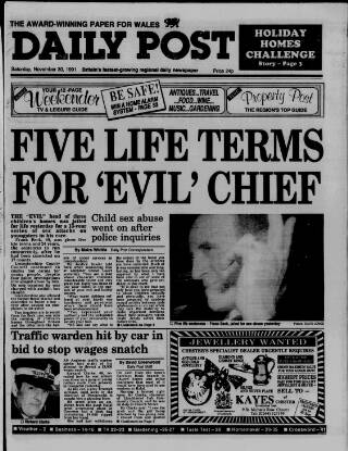 cover page of Liverpool Daily Post (Welsh Edition) published on November 30, 1991