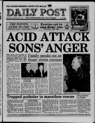 cover page of Liverpool Daily Post (Welsh Edition) published on December 30, 1991