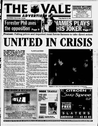 cover page of Vale Advertiser published on September 18, 1998