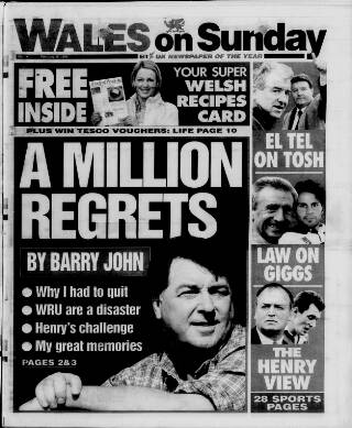 cover page of Wales on Sunday published on February 28, 1999