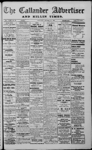 cover page of Callander Advertiser published on September 18, 1920