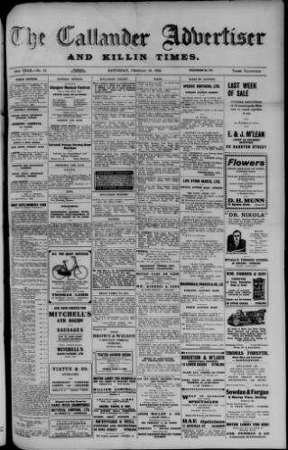 cover page of Callander Advertiser published on February 28, 1925