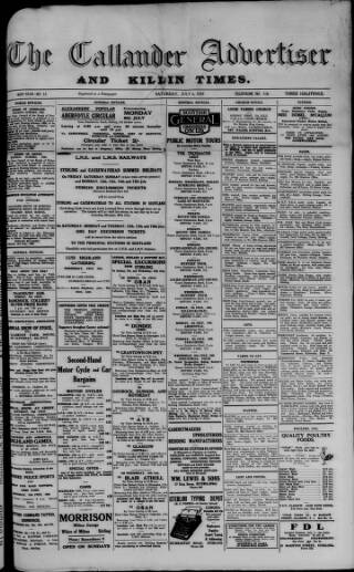 cover page of Callander Advertiser published on July 6, 1929