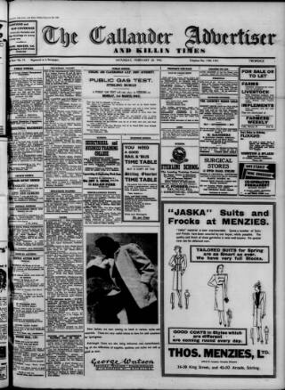 cover page of Callander Advertiser published on February 28, 1942