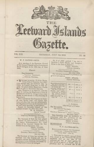 cover page of Leeward Islands Gazette published on July 6, 1893