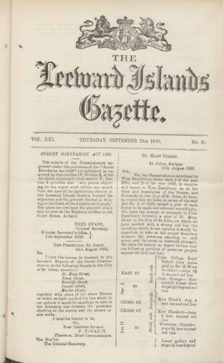 cover page of Leeward Islands Gazette published on September 21, 1893
