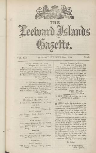 cover page of Leeward Islands Gazette published on November 30, 1893