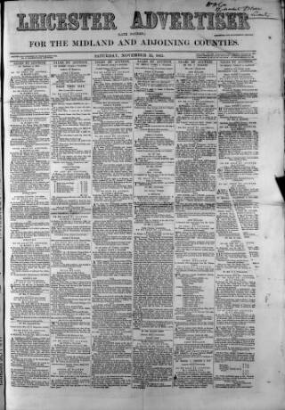 cover page of Leicester Advertiser published on November 15, 1862