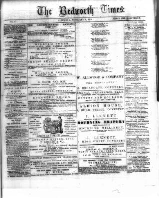 cover page of Bedworth Times published on February 6, 1875