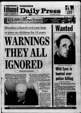 cover page of Western Daily Press published on November 30, 1991