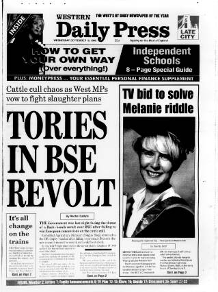 cover page of Western Daily Press published on September 18, 1996