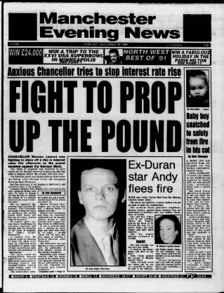 cover page of Manchester Evening News published on December 30, 1991