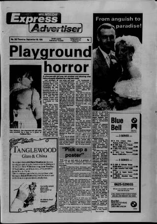 cover page of Wilmslow Express Advertiser published on September 18, 1986