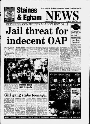 cover page of Staines & Egham News published on May 29, 1997