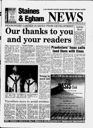 cover page of Staines & Egham News published on September 18, 1997