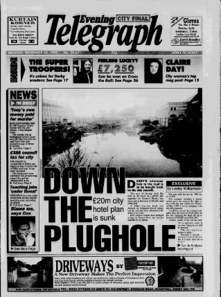 cover page of Derby Daily Telegraph published on November 30, 1992