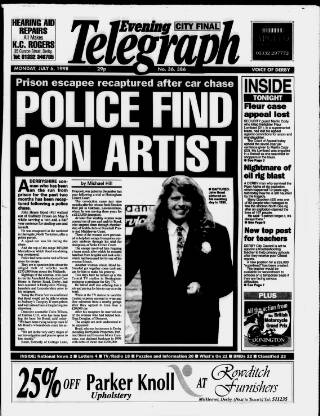 cover page of Derby Daily Telegraph published on July 6, 1998