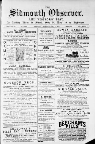 cover page of Sidmouth Observer published on July 6, 1892