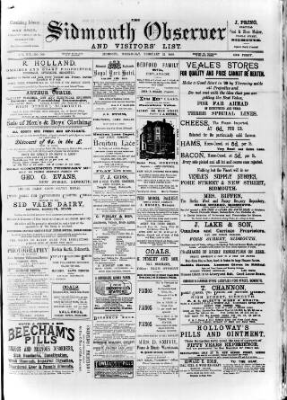 cover page of Sidmouth Observer published on February 22, 1899